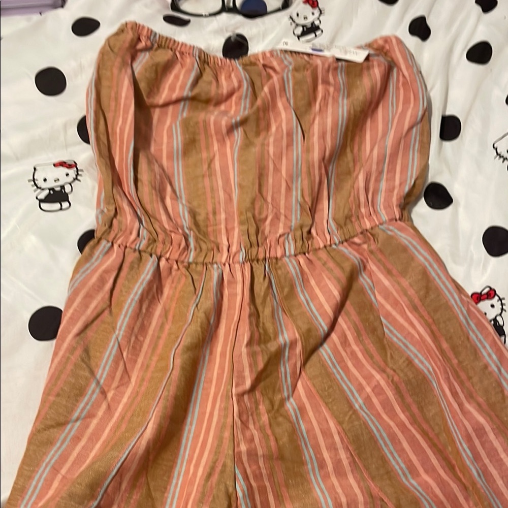 Drew - Multicolor striped linen blend pull on jumpsuit tulip leg